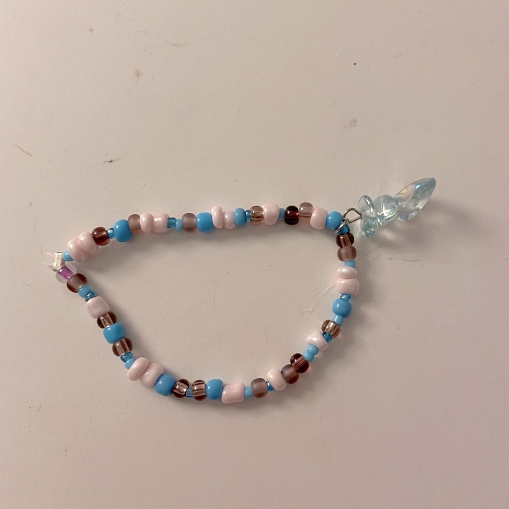 Handmade beaded bracelet w/ crystal charm